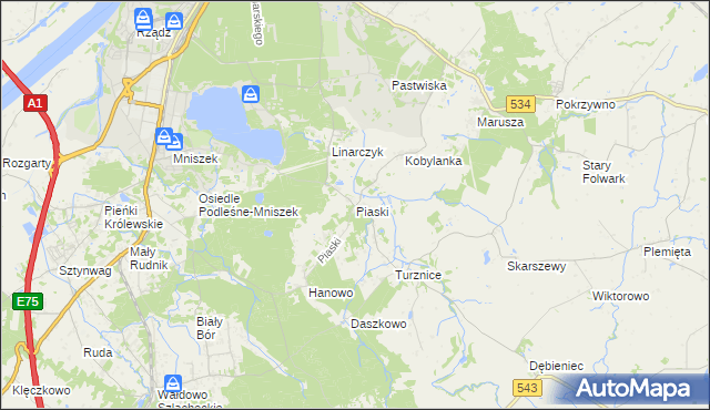 mapa Piaski gmina Grudziądz, Piaski gmina Grudziądz na mapie Targeo