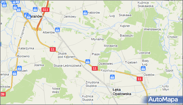 mapa Piaski gmina Łęka Opatowska, Piaski gmina Łęka Opatowska na mapie Targeo