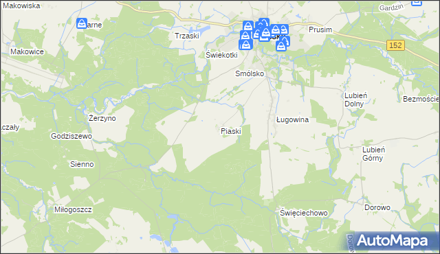 mapa Piaski gmina Resko, Piaski gmina Resko na mapie Targeo