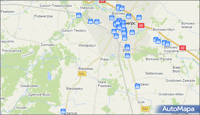 mapa Piaski gmina Sierpc, Piaski gmina Sierpc na mapie Targeo
