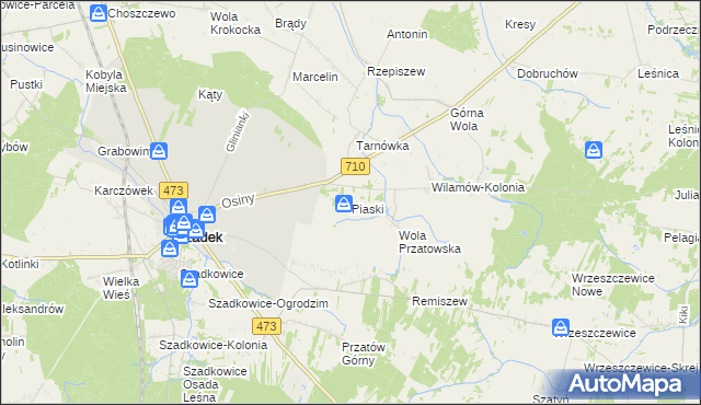 mapa Piaski gmina Szadek, Piaski gmina Szadek na mapie Targeo