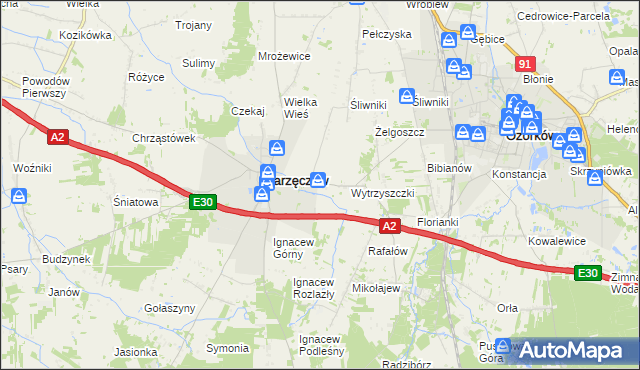 mapa Piaskowice gmina Parzęczew, Piaskowice gmina Parzęczew na mapie Targeo