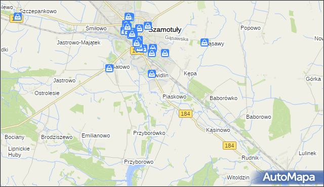 mapa Piaskowo gmina Szamotuły, Piaskowo gmina Szamotuły na mapie Targeo