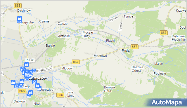 mapa Piastowo gmina Lubaczów, Piastowo gmina Lubaczów na mapie Targeo