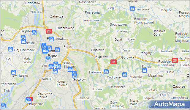 mapa Piątkowa gmina Chełmiec, Piątkowa gmina Chełmiec na mapie Targeo