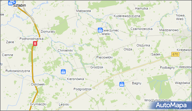 mapa Pięciowłóki, Pięciowłóki na mapie Targeo