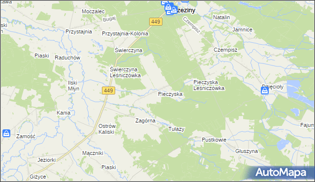 mapa Pieczyska gmina Brzeziny, Pieczyska gmina Brzeziny na mapie Targeo