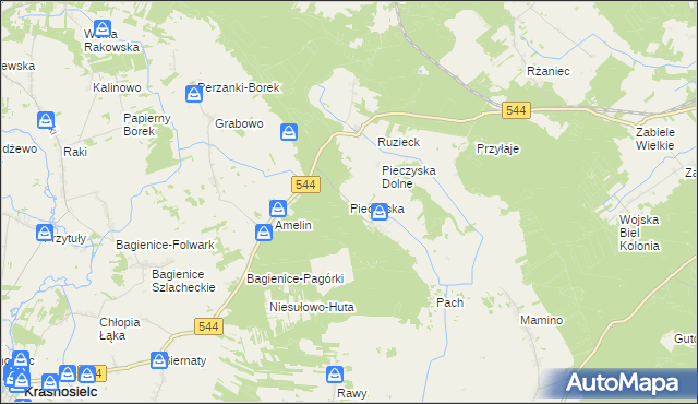 mapa Pieczyska gmina Krasnosielc, Pieczyska gmina Krasnosielc na mapie Targeo