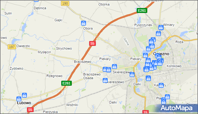 mapa Piekary gmina Gniezno, Piekary gmina Gniezno na mapie Targeo