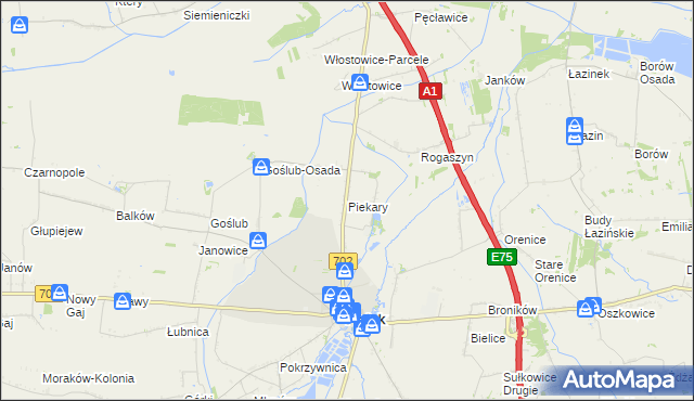 mapa Piekary gmina Piątek, Piekary gmina Piątek na mapie Targeo