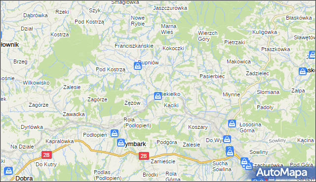 mapa Piekiełko gmina Tymbark, Piekiełko gmina Tymbark na mapie Targeo