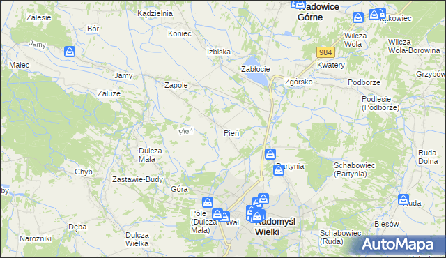 mapa Pień gmina Radomyśl Wielki, Pień gmina Radomyśl Wielki na mapie Targeo