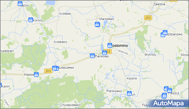 mapa Pieńkowo gmina Postomino, Pieńkowo gmina Postomino na mapie Targeo