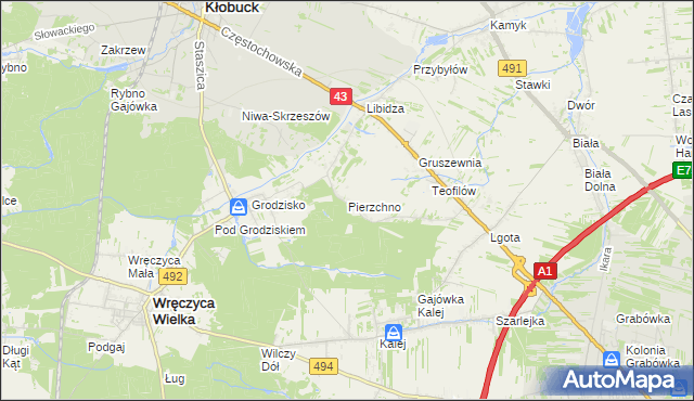 mapa Pierzchno gmina Wręczyca Wielka, Pierzchno gmina Wręczyca Wielka na mapie Targeo
