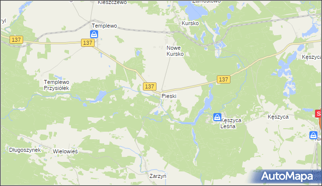 mapa Pieski gmina Międzyrzecz, Pieski gmina Międzyrzecz na mapie Targeo