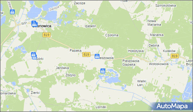 mapa Pieszowola, Pieszowola na mapie Targeo