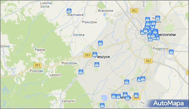 mapa Pieszyce, Pieszyce na mapie Targeo