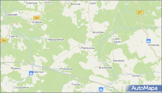 mapa Pietrzyków gmina Lipinki Łużyckie, Pietrzyków gmina Lipinki Łużyckie na mapie Targeo