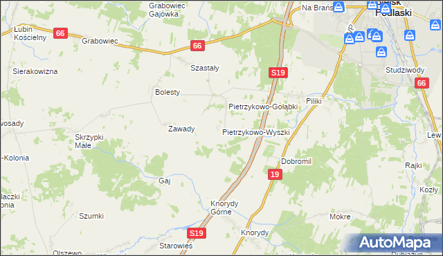 mapa Pietrzykowo-Wyszki, Pietrzykowo-Wyszki na mapie Targeo
