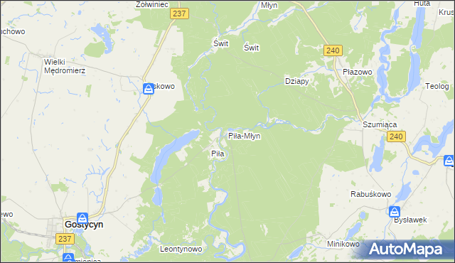 mapa Piła-Młyn gmina Cekcyn, Piła-Młyn gmina Cekcyn na mapie Targeo