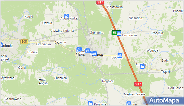 mapa Pilawa powiat garwoliński, Pilawa powiat garwoliński na mapie Targeo