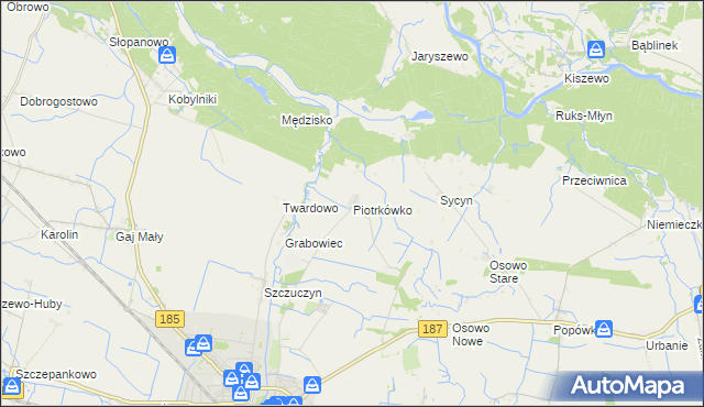 mapa Piotrkówko gmina Szamotuły, Piotrkówko gmina Szamotuły na mapie Targeo
