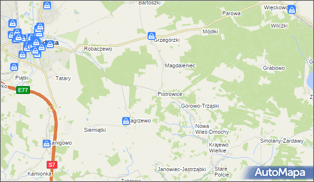 mapa Piotrowice gmina Nidzica, Piotrowice gmina Nidzica na mapie Targeo