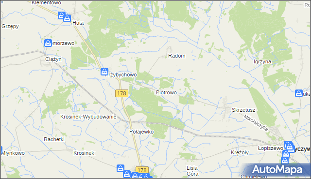 mapa Piotrowo gmina Ryczywół, Piotrowo gmina Ryczywół na mapie Targeo