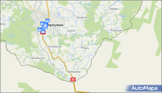 mapa Pisary gmina Międzylesie, Pisary gmina Międzylesie na mapie Targeo