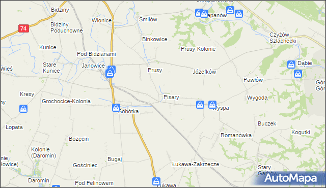 mapa Pisary gmina Ożarów, Pisary gmina Ożarów na mapie Targeo