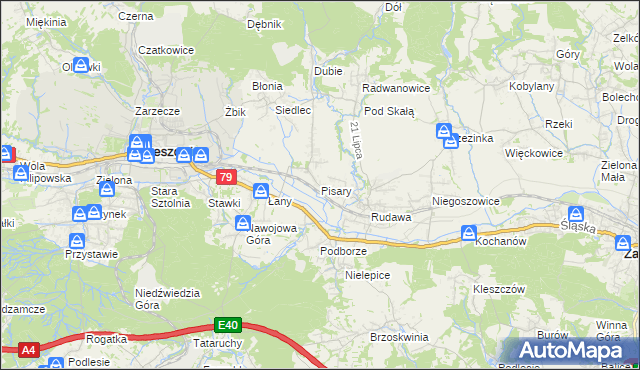 mapa Pisary gmina Zabierzów, Pisary gmina Zabierzów na mapie Targeo