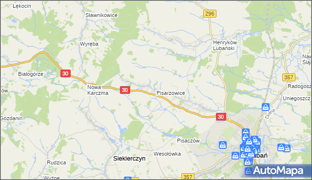 mapa Pisarzowice gmina Lubań, Pisarzowice gmina Lubań na mapie Targeo