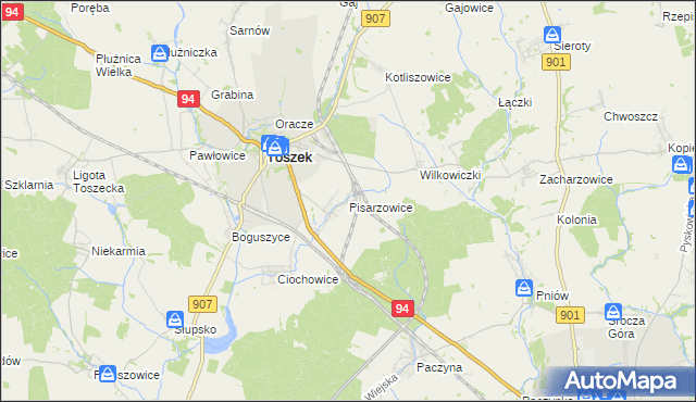 mapa Pisarzowice gmina Toszek, Pisarzowice gmina Toszek na mapie Targeo