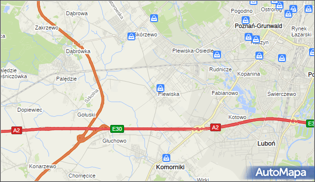mapa Plewiska gmina Komorniki, Plewiska gmina Komorniki na mapie Targeo