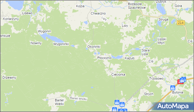 mapa Płociczno gmina Kaliska, Płociczno gmina Kaliska na mapie Targeo