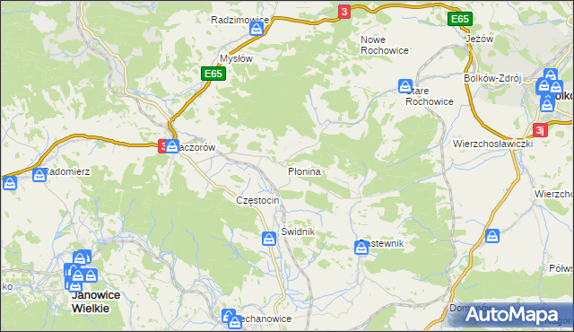 mapa Płonina gmina Bolków, Płonina gmina Bolków na mapie Targeo