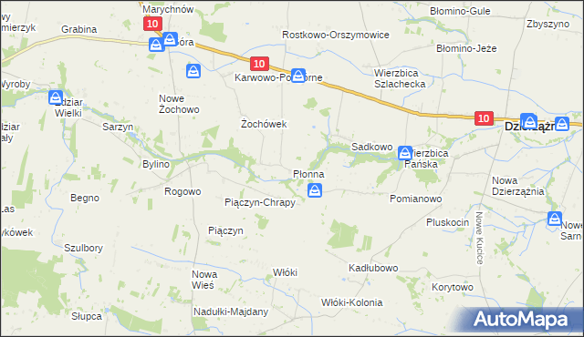 mapa Płonna gmina Staroźreby, Płonna gmina Staroźreby na mapie Targeo