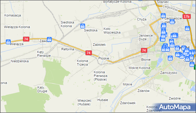 mapa Płoskie gmina Zamość, Płoskie gmina Zamość na mapie Targeo