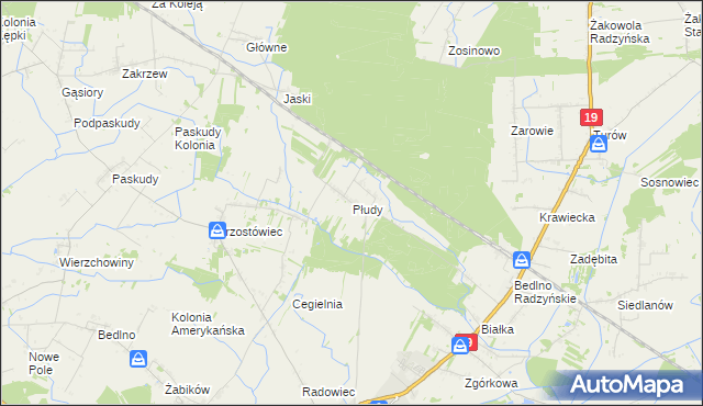 mapa Płudy gmina Radzyń Podlaski, Płudy gmina Radzyń Podlaski na mapie Targeo