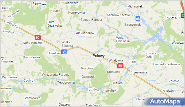 mapa Pniewy powiat grójecki, Pniewy powiat grójecki na mapie Targeo