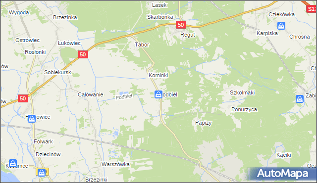 mapa Podbiel gmina Celestynów, Podbiel gmina Celestynów na mapie Targeo