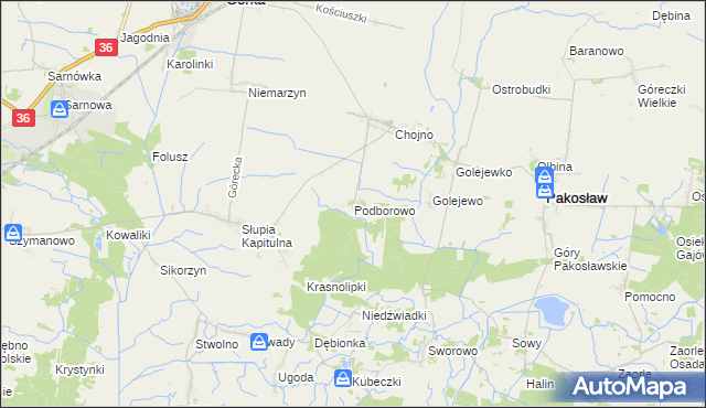 mapa Podborowo gmina Pakosław, Podborowo gmina Pakosław na mapie Targeo