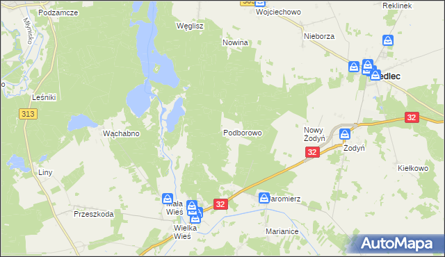 mapa Podborowo gmina Siedlec, Podborowo gmina Siedlec na mapie Targeo