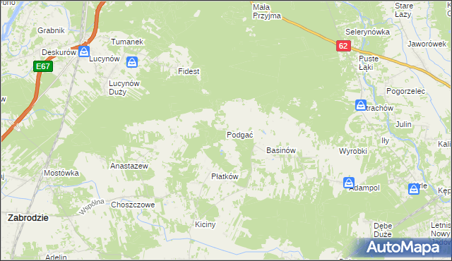 mapa Podgać gmina Zabrodzie, Podgać gmina Zabrodzie na mapie Targeo