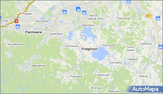 mapa Podgórzyn powiat jeleniogórski, Podgórzyn powiat jeleniogórski na mapie Targeo