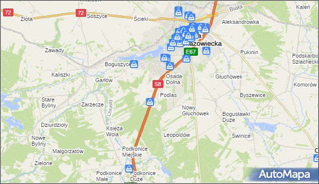 mapa Podlas gmina Rawa Mazowiecka, Podlas gmina Rawa Mazowiecka na mapie Targeo