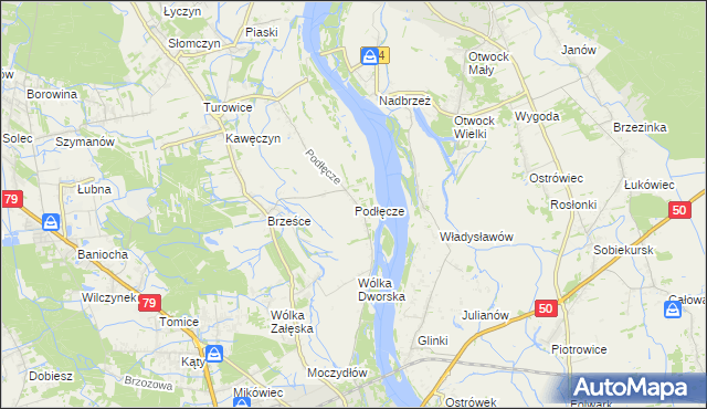 mapa Podłęcze gmina Góra Kalwaria, Podłęcze gmina Góra Kalwaria na mapie Targeo