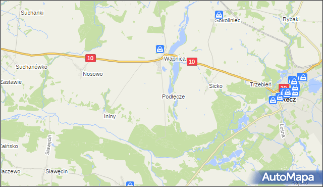 mapa Podłęcze gmina Suchań, Podłęcze gmina Suchań na mapie Targeo