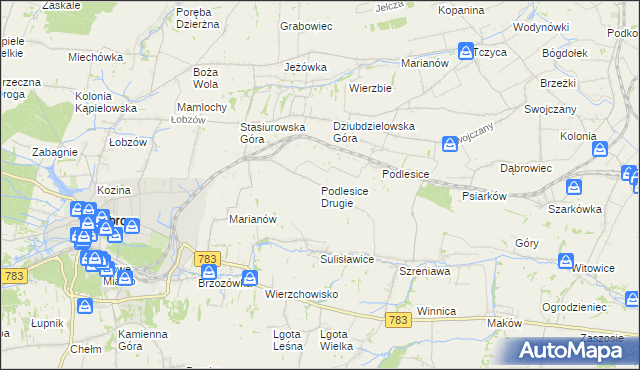 mapa Podlesice Drugie, Podlesice Drugie na mapie Targeo