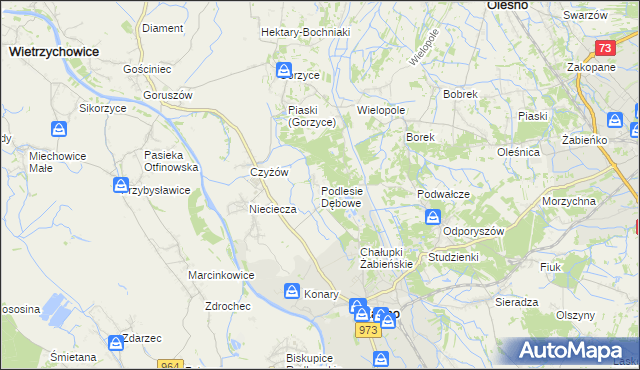mapa Podlesie Dębowe, Podlesie Dębowe na mapie Targeo